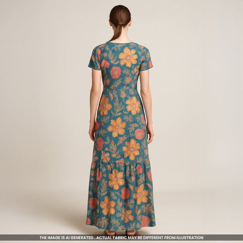 Floral Print Linen Cotton Fabric-F3687